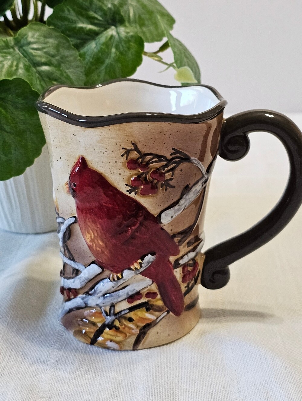 Ganz 3D Cardinal Winter Snowberries Raised Relief Ceramic Mug